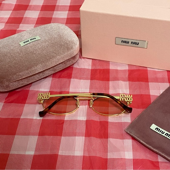 Miu Miu Gold Frame Sunglasses with Pink Lenses main image 7